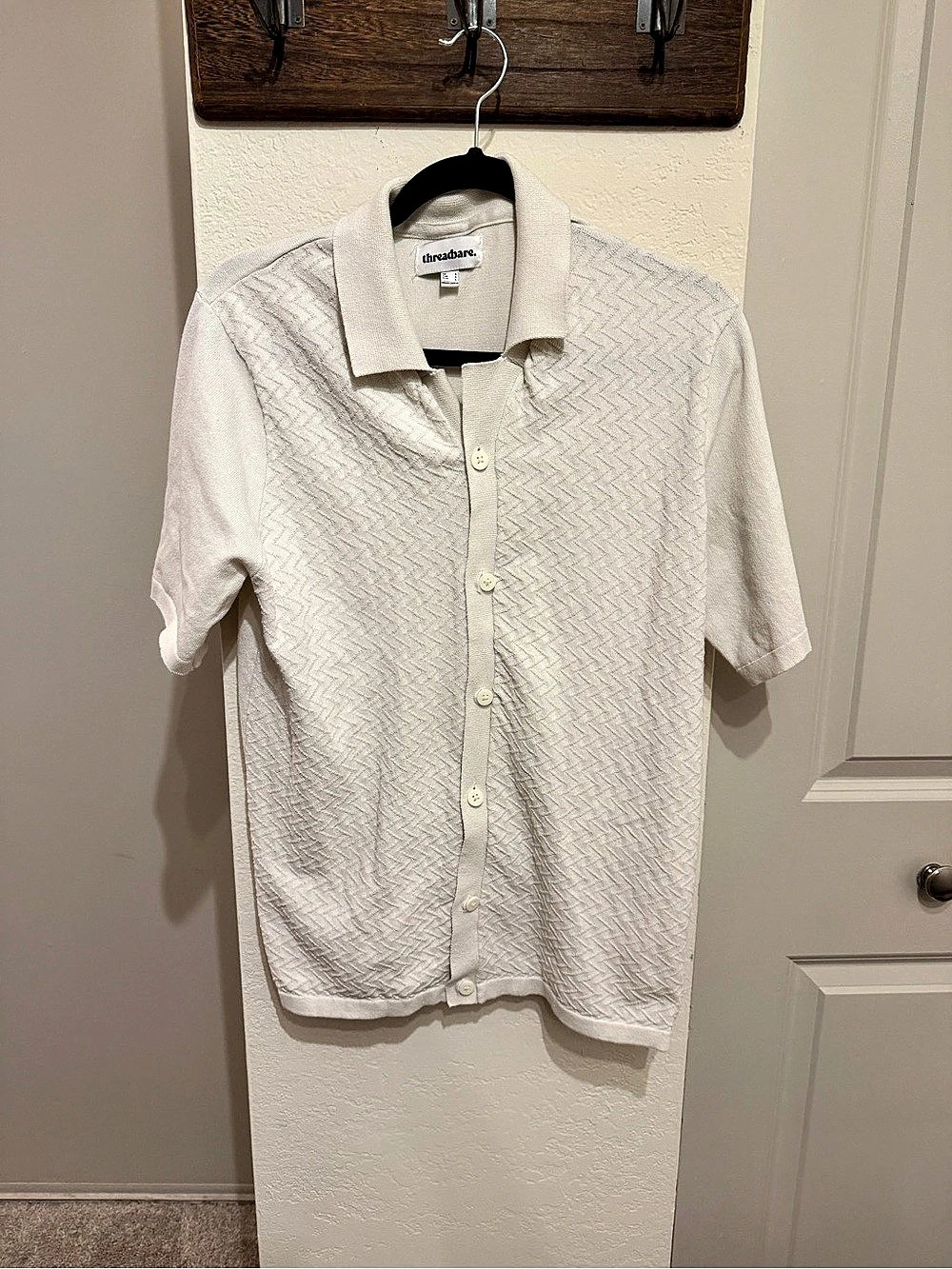 Threadbare Textured Polo in Cream Size Large Like New